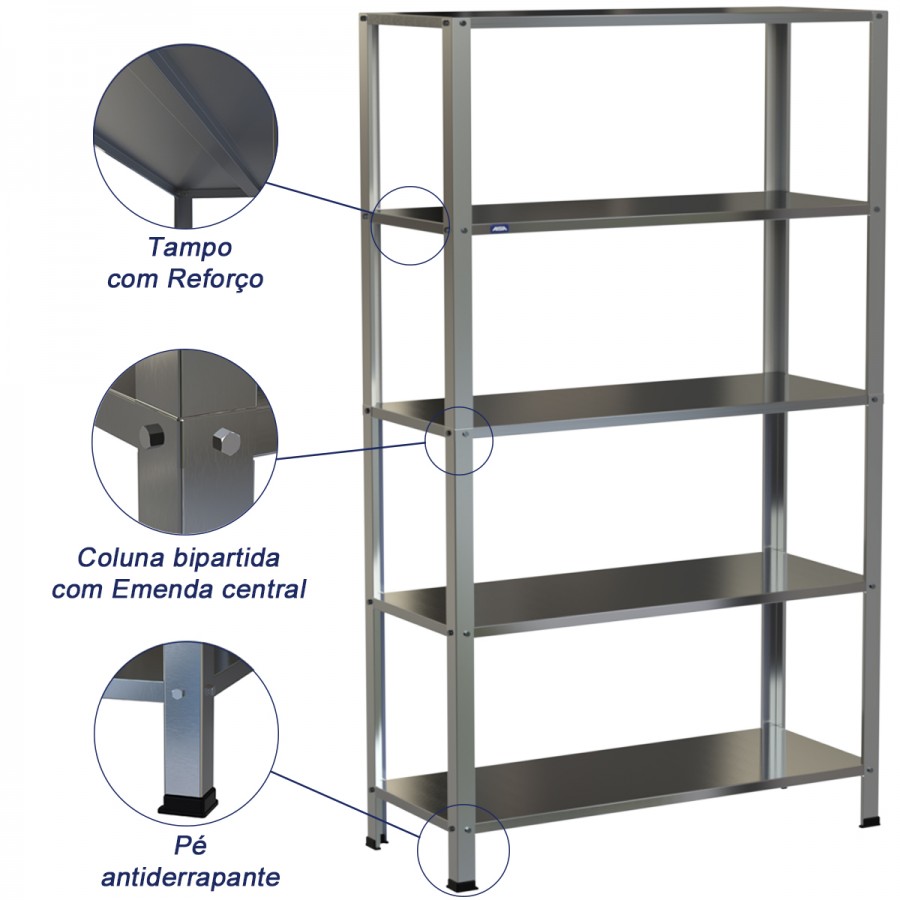 Estante Armário Prateleira Inox 5 Bandejas 400 X 1000 Aisa